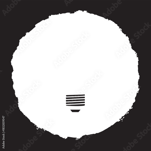 Minimal abstract white circle on dark background featuring a small bulb icon.