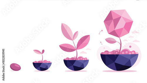 Vibrant abstract representation of growth and progress with dynamic shapes and bold colors