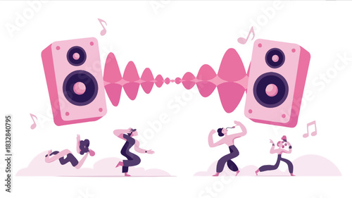 Dynamic abstract representation of musical rhythm and sound waves with vibrant color gradients and geometric shapes