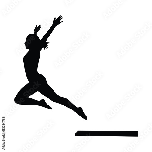 Dynamic silhouette of a female gymnast performing a leap on a balance beam silhouette