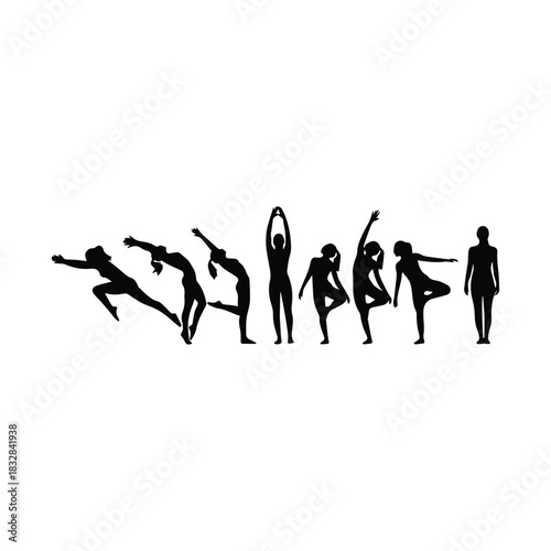 Collection of diverse dancers performing graceful ballet poses silhouette