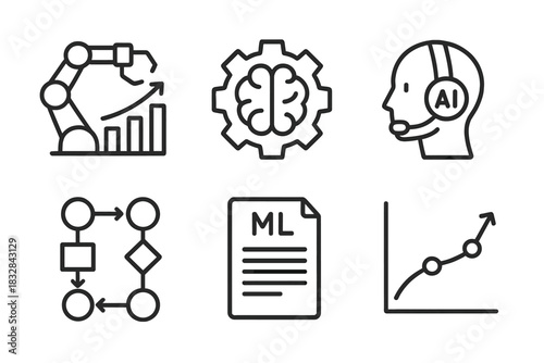 Artificial intelligence and machine learning icons with robotics and analytics