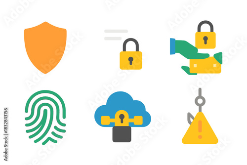 Cybersecurity icons highlighting data protection and secure communication