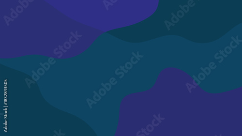 A vector silhouette illustration of a woman viewing a blue mountain landscape at sunset