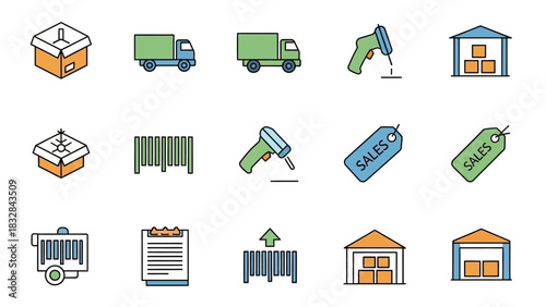 Logistics and Distribution Icons Modern Flat Design for Shipping and Delivery