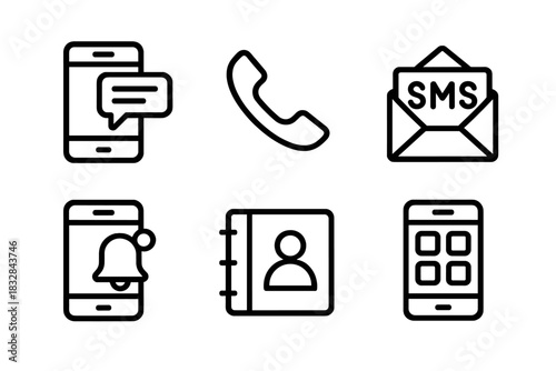 Minimalist communication icons: phone, messaging, contacts, apps