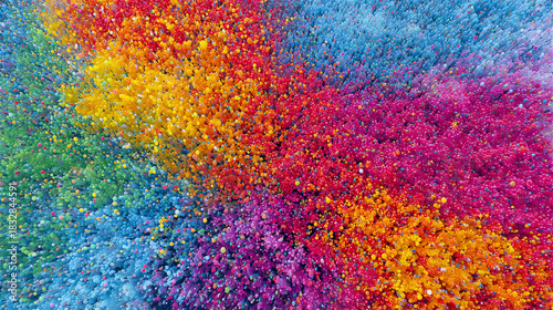 Vibrant abstract mix of colorful textured powder forming dynamic patterns, symbolizing creativity, diversity, celebration and energetic artistic expression in contemporary design.