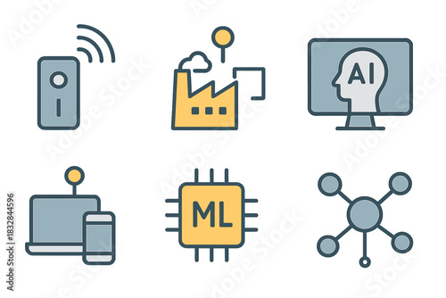 Industry 4.0 icons: ai, ml, iot, connectivity, automation, network