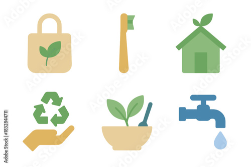 Sustainable living icons: eco-friendly symbols for recycling and conservation