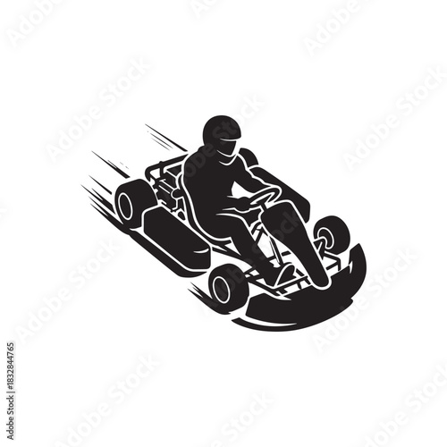 Silhouette of a fast-moving go-kart with a dynamic racer pose