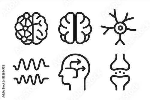 Minimalist neural network icons depicting brain and neurological concepts