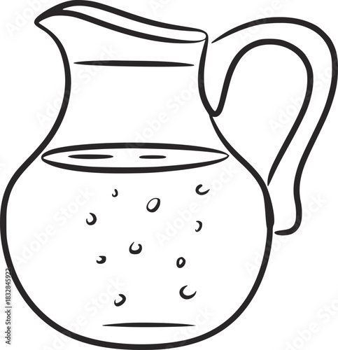 Black and white line drawing of a pitcher with liquid and bubbles