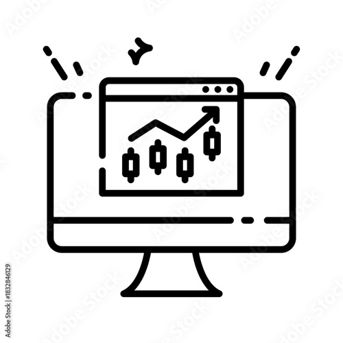 Online Stock Market Trading and Financial Analysis Line Icon