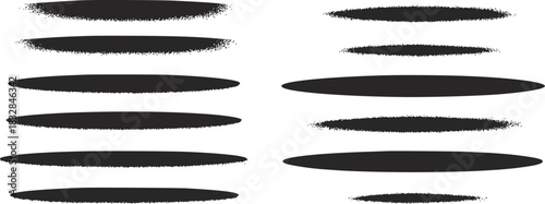 Six horizontal dark grey oval shapes with granular texture