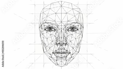 Geometric Wireframe Human Face with Polygonal Mesh Structure.