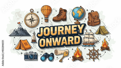 Journey Onward Adventure Travel Icons and Symbols.