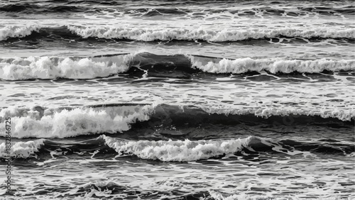 Dramatic black and white close up of sea waves.