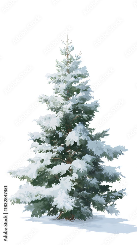 Fototapeta premium a single christmas tree, isolated on pure white background, 