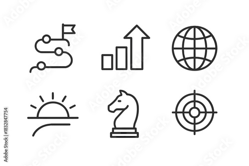 Strategy and growth icons on gray background