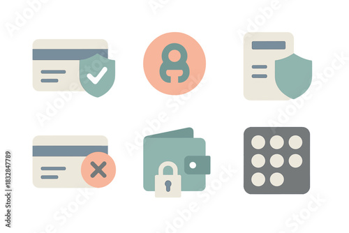 Secure financial transactions concept with icons of cards, security, and lock