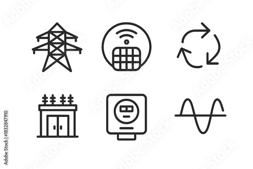 Smart grid technology icons - energy, connectivity, recycling, infrastructure, efficiency