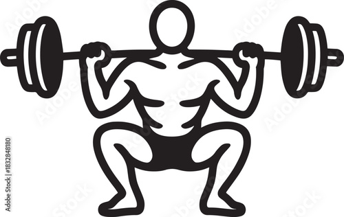 Weightlifter doing squats with barbell illustration of fitness exercise isolated on white background