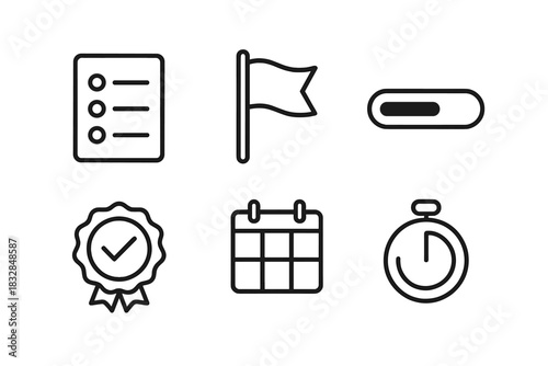 Minimalist black icons for organizing tasks and time management