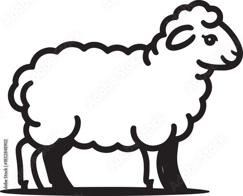 Stylized sheep illustration simple black and white drawing isolated on white background