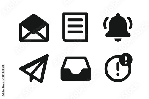 Dark themed communication and notification icons set on black background