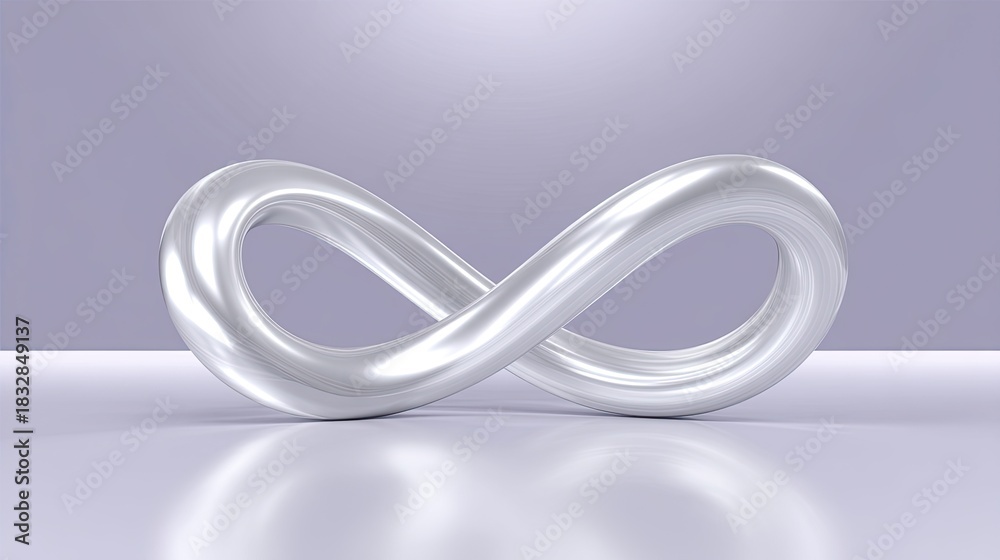 Fototapeta premium Abstract silver infinity symbol sculpture on a soft gradient background representing endless possibilities and continuity in a modern artistic style.