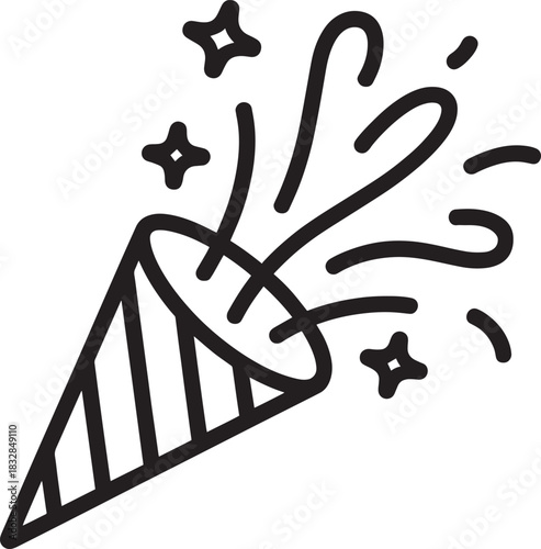 Confetti popper icon simple line art illustration perfect for party invitations and celebration designs