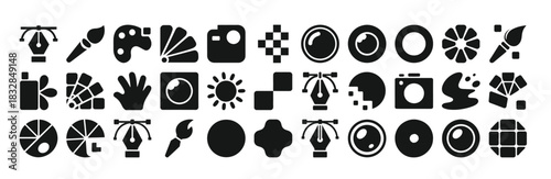 A collection of clean vector icons representing various photo editing tools and functions for digital applications and graphic design, Vector illustration.