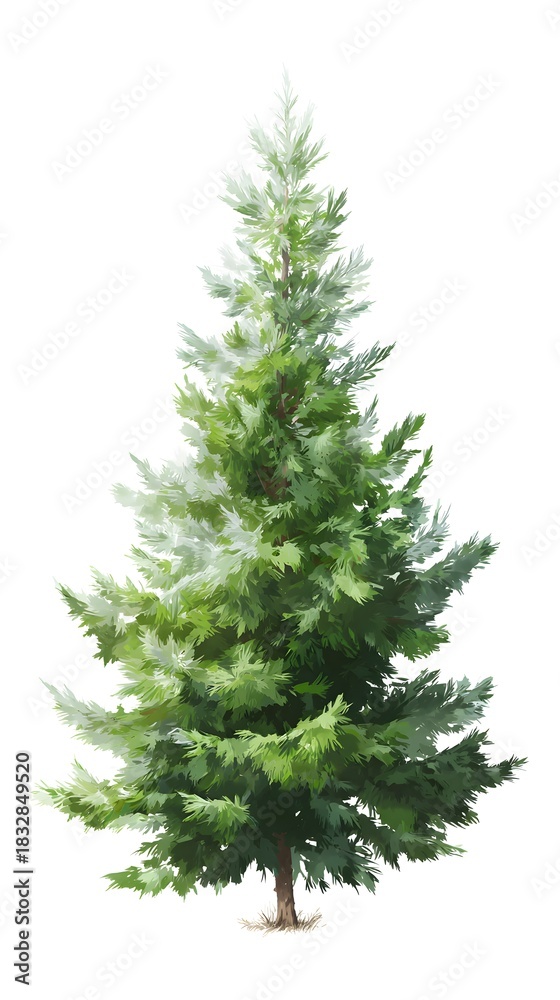 Fototapeta premium a single christmas tree, isolated on pure white background, 