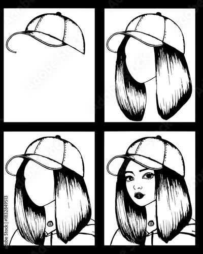 black and white cartoon illustration of a man with long hair