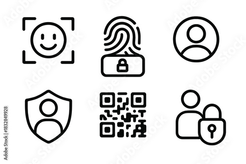 Secure digital identity icons featuring fingerprint and qr code symbols