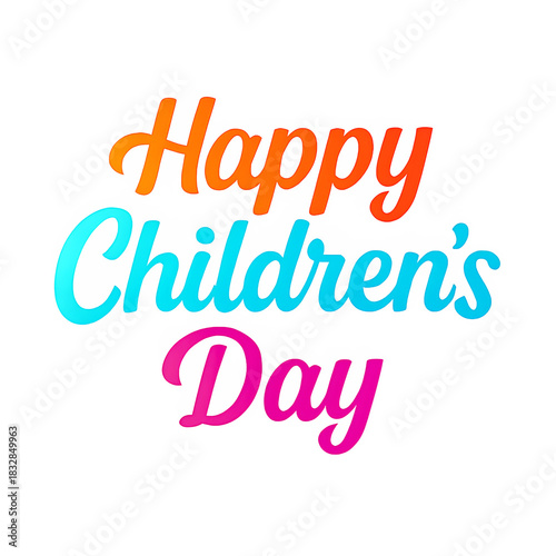 Happy Children's Day Modern Typography with Bright Orange, Blue, Pink Gradient
