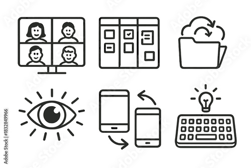 Digital collaboration tools icons with online meeting and file sharing