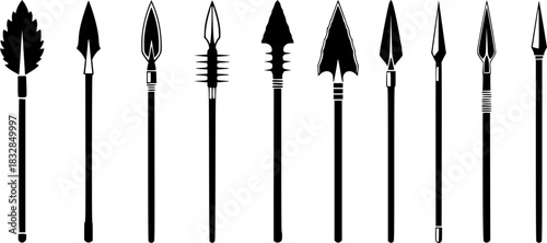 Spear silhouettes, Spear, Ancient spear, Ancient spear silhouette, Spear vector illustration set