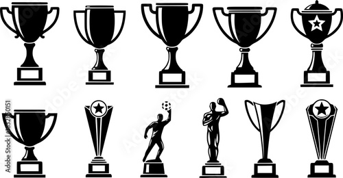 Trophy silhouettes, Trophy, Trophy vector set, Trophy icon, Cup trophy silhouette, Player trophy, Player trophy silhouette, Winner trophy cups silhouettes