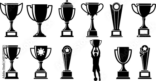 Trophy silhouettes, Trophy, Trophy vector set, Trophy icon, Cup trophy silhouette, Player trophy, Player trophy silhouette, Winner trophy cups silhouettes