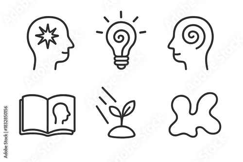 Mind and knowledge symbols: insights, ideas, growth, perception, creativity, learning