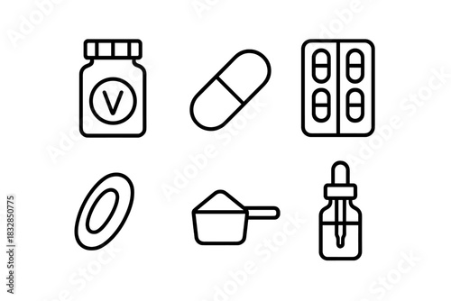 Vitamin supplements and medicine icons on gradient background