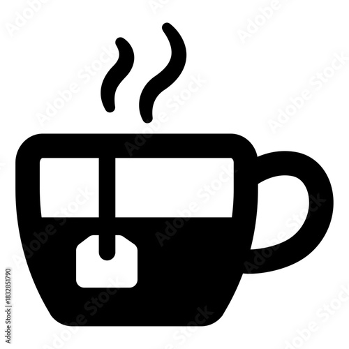 Tea Cup Icon – A clean line-style illustration of a hot tea cup with a tea bag, perfect for representing tea drinks, cafés, warm beverages, menus, and relaxation themes.
