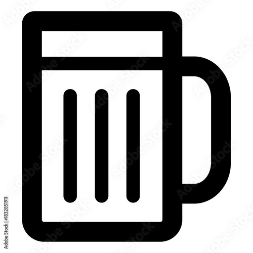 Minimal beer mug icon featuring a tall glass with vertical lines representing foam or cold beer, complete with a side handle for a classic drink illustration.
