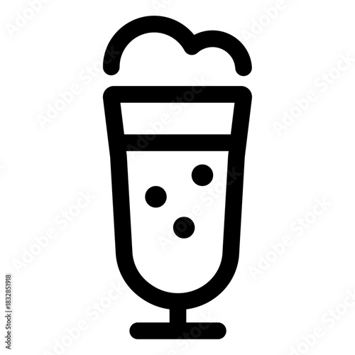 A simple cocktail glass icon featuring a tall drink with foam on top and circular garnish elements, representing a refreshing mixed beverage.
