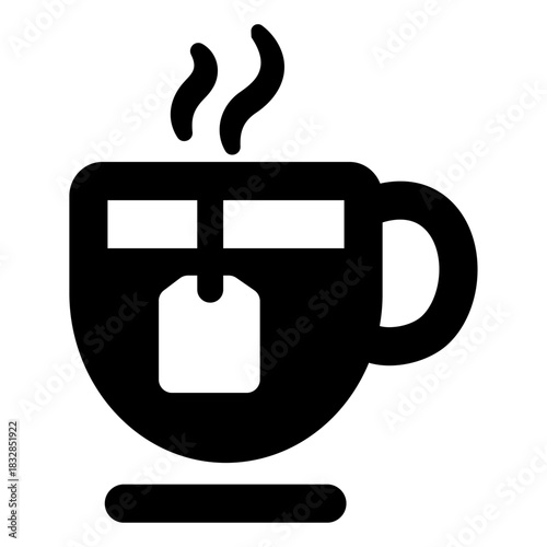 A steaming cup of coffee icon with a tea bag label hanging over the rim, symbolizing a hot drink option for either coffee or tea.
