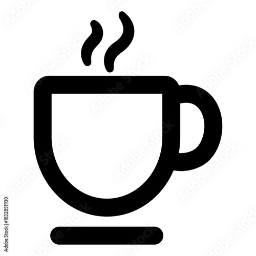 A simple steaming cup icon representing a hot drink such as coffee or tea, designed with clean lines and a minimal outline style.
