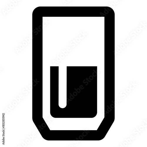 A simple minimal glass icon featuring a bold liquid fill on the lower half, designed with clean outlines to represent drinks, beverages, or refreshment in a modern and versatile style.
