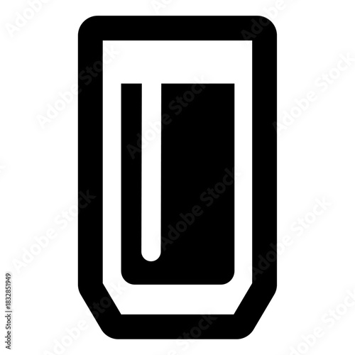 A bold minimal glass icon with a double-outline liquid shape in the center, representing drinks, beverages, hydration, or containers in a clean and modern graphic style.
