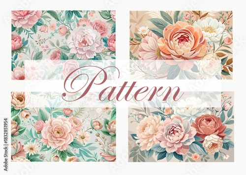 Vintage Pastel Seamless Floral Pattern. Elegant Watercolor Peony, Rose, and Aster Wallpaper Design. Delicate Repeating Fabric Background for Wedding Invitations and Textile Printing.